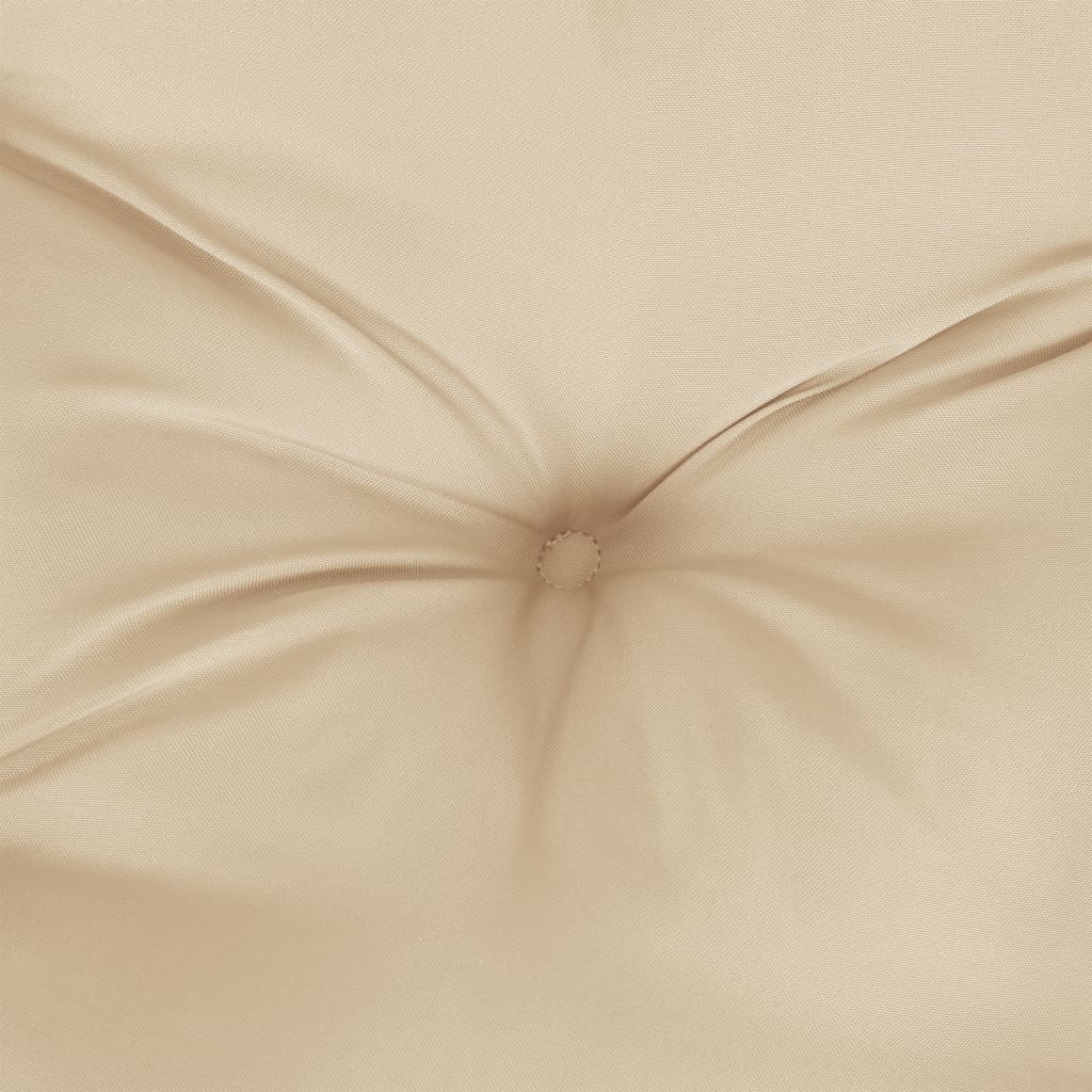 Close-up of a beige chair cushion showcasing soft fabric and tufted design, ideal for outdoor furniture and lounge settings.