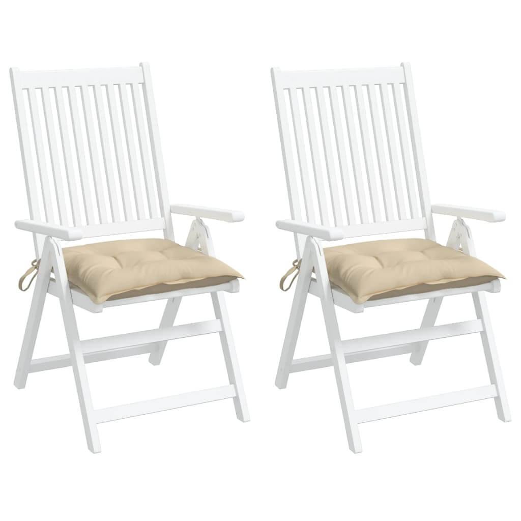 Pallet Cushions 2pcs 50x50x7 cm Oxford Fabric on two white folding chairs in an outdoor setting.