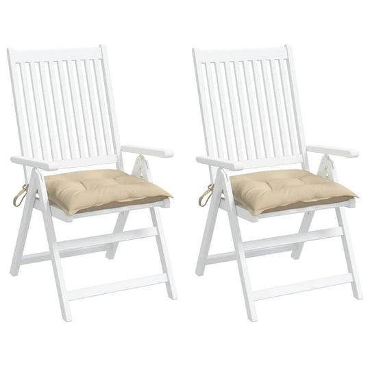 Pallet Cushions 2pcs 50x50x7 cm Oxford Fabric on two white folding chairs in an outdoor setting.