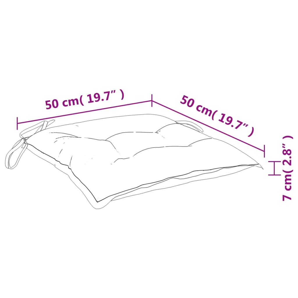 Pallet Cushions 2pcs  50x50x7 cm Oxford Fabric dimensions illustration showing measurements.