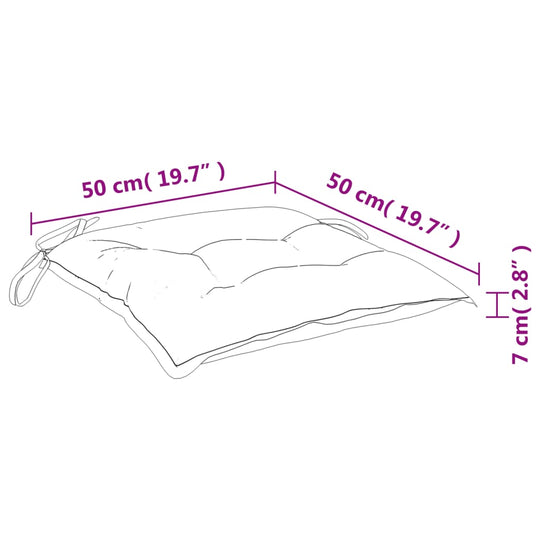 Dimensions of beige pallet cushion 50x50x7 cm, perfect for outdoor furniture and lounge areas.