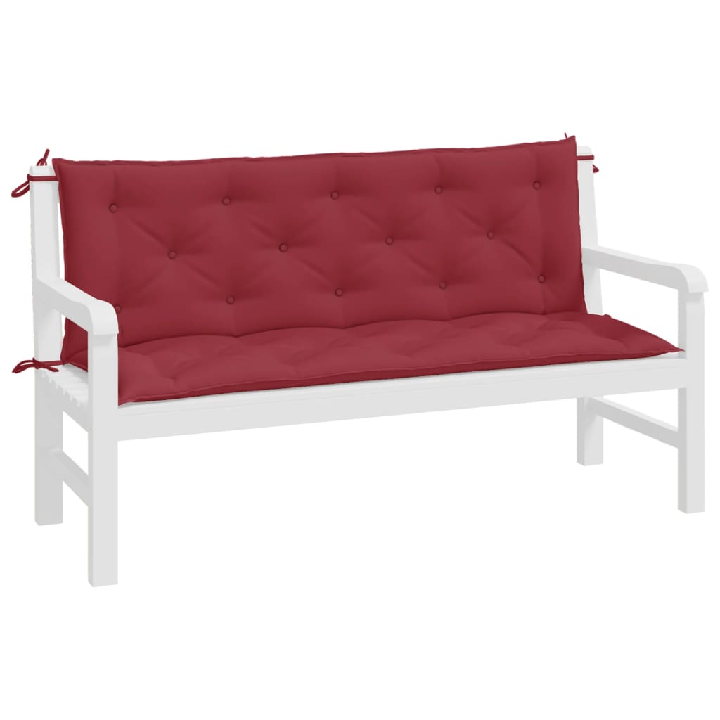 Wine red garden bench cushions on a white wooden bench, 150x50x7cm, stylish outdoor furniture accent.