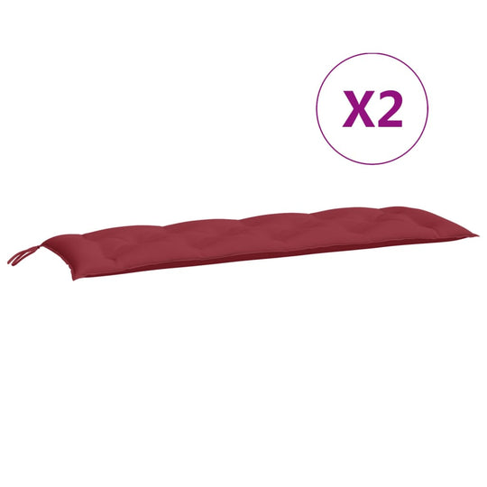 Garden bench cushions set of 2 in wine red, 150x50x7cm, made of durable water-resistant Oxford fabric.