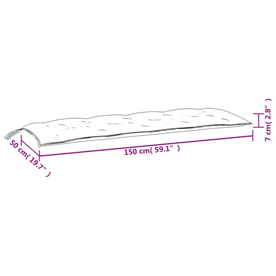 Dimensions of wine red garden bench cushion, measuring 150x50x7cm, showcasing its comfortable design for outdoor furniture.