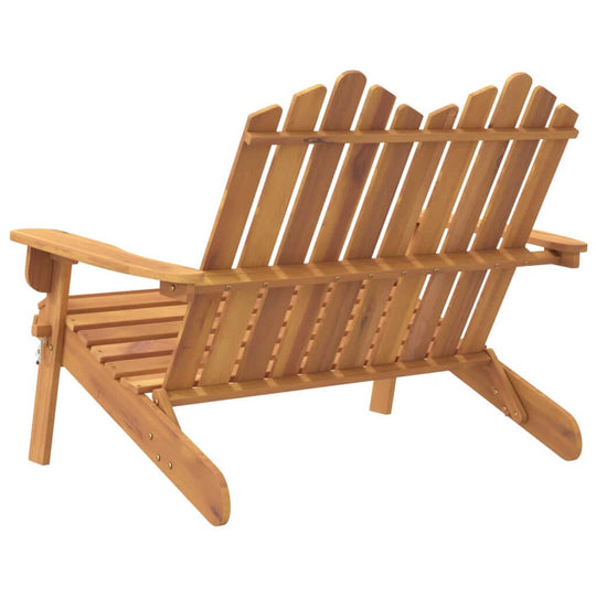 Adirondack garden bench made of solid acacia wood, featuring a comfortable backrest and foldable design for outdoor lounging.