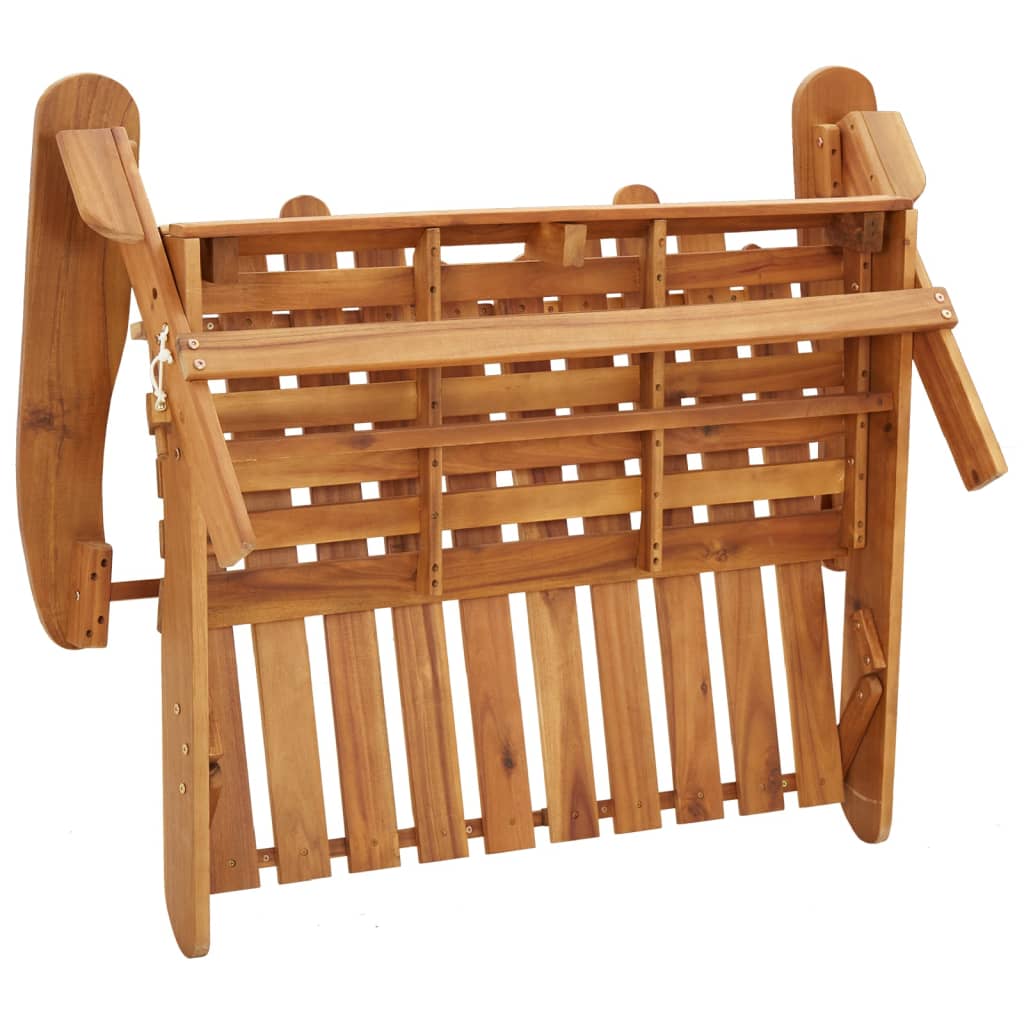 Foldable Adirondack garden bench made of solid acacia wood, showcasing a sturdy and durable design ideal for outdoor furniture.