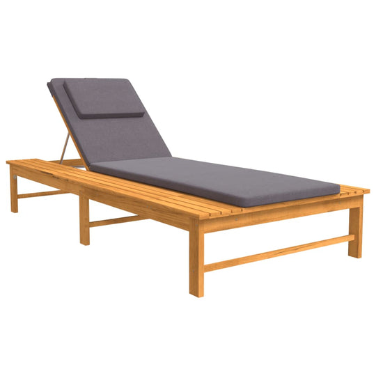 Sun Lounger with Dark Cushion and Pillow Solid Wood Acacia on a patio with an adjustable backrest.