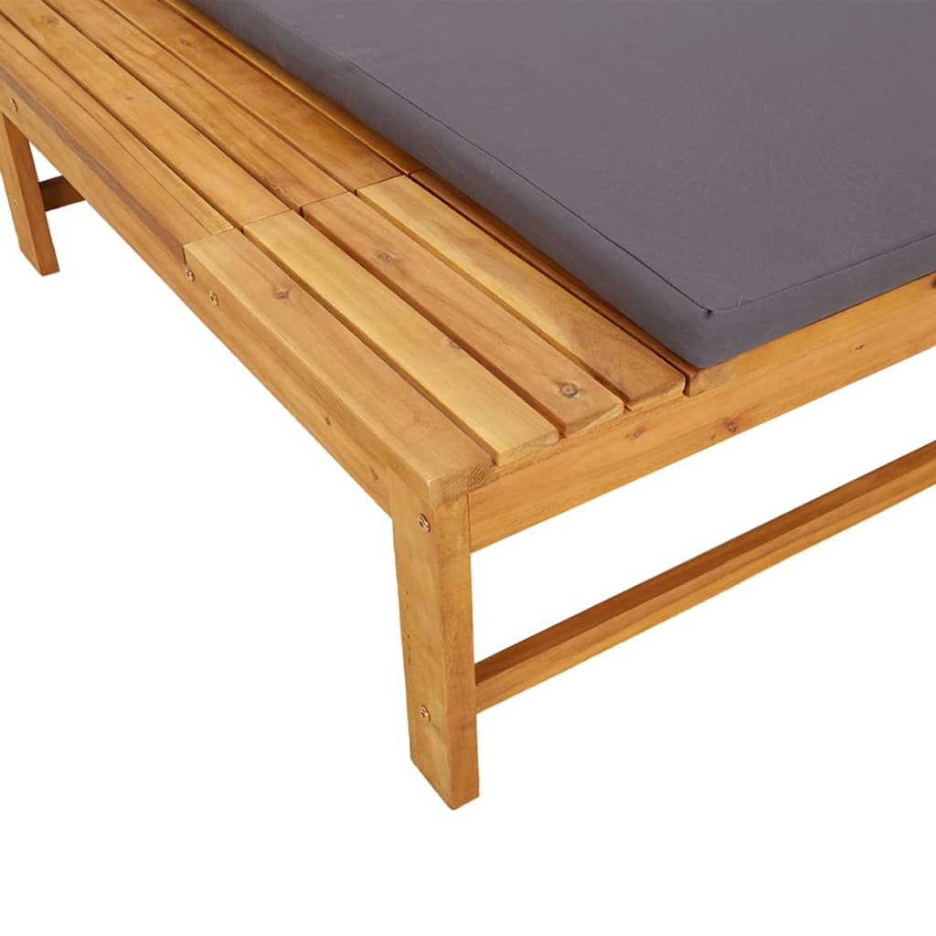 Sun Lounger with Dark Cushion and Pillow Solid Wood Acacia showcasing sturdy solid acacia wood frame and cushion.
