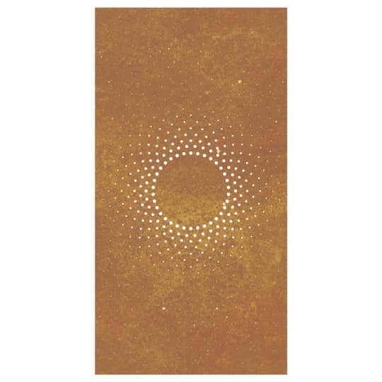 Garden wall decoration in Corten steel with sun design, 105x55 cm, ideal for enhancing outdoor spaces, anti-corrosive and low maintenance.