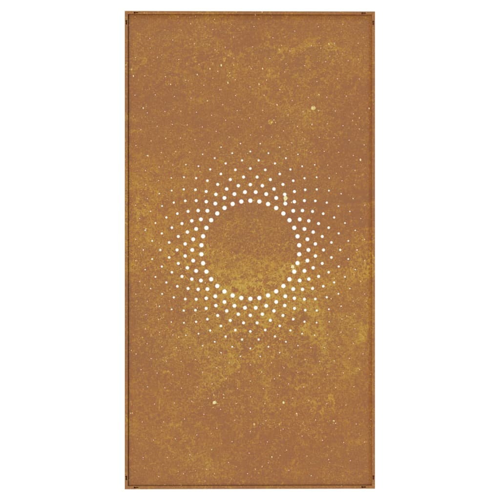 Garden wall decoration in corten steel with sun design, perfect for enhancing outdoor spaces and furniture aesthetics.