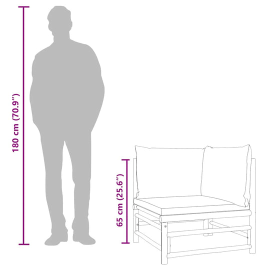 VidaXL 2 Piece Garden Lounge Set with Light Grey Cushions Bamboo