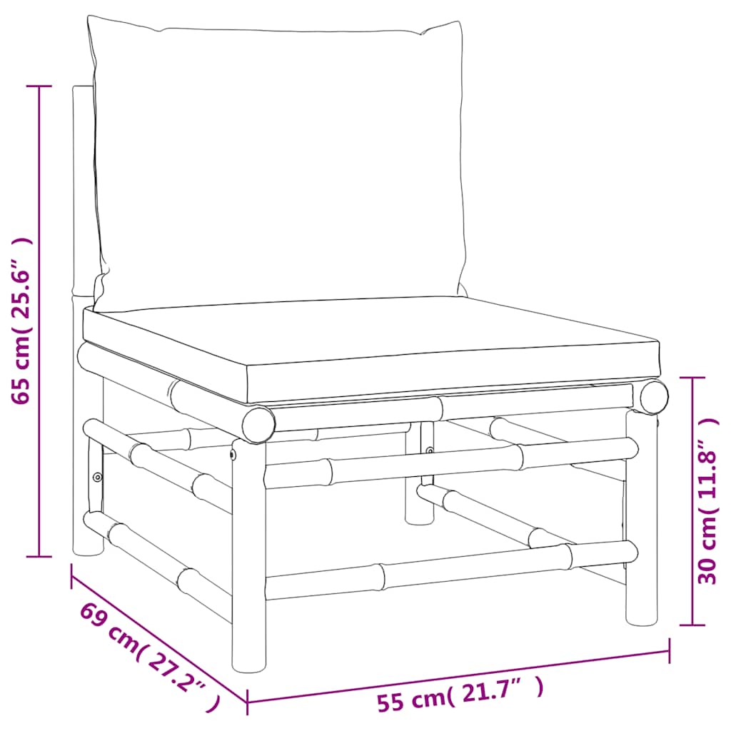 Garden Middle Sofa with Light  Cushions Bamboo