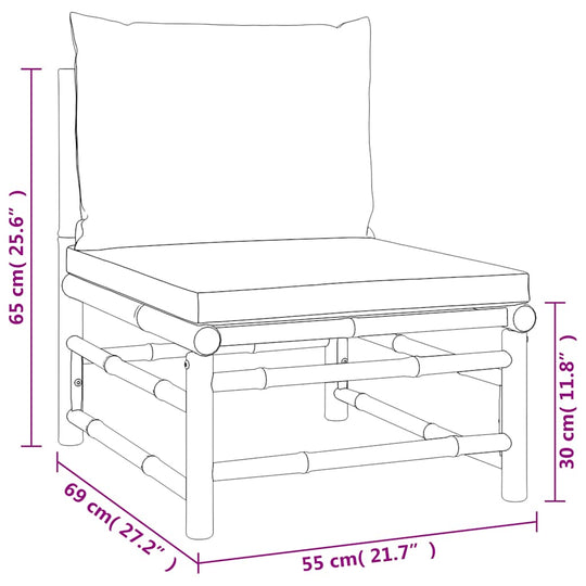 Garden Middle Sofa with Light  Cushions Bamboo