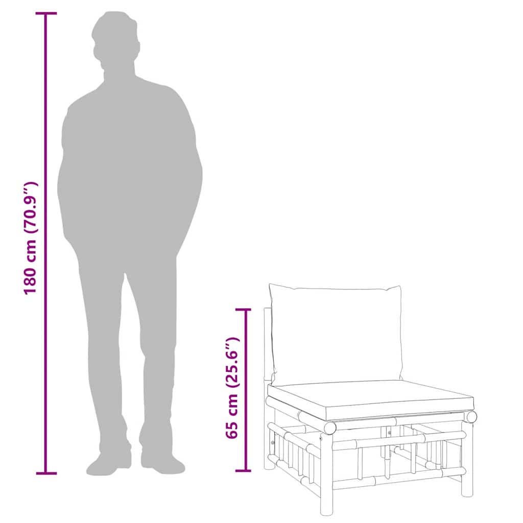 طقم جلوس حديقة من 3 قطع مع وسائد كريمية اللون من الخيزران