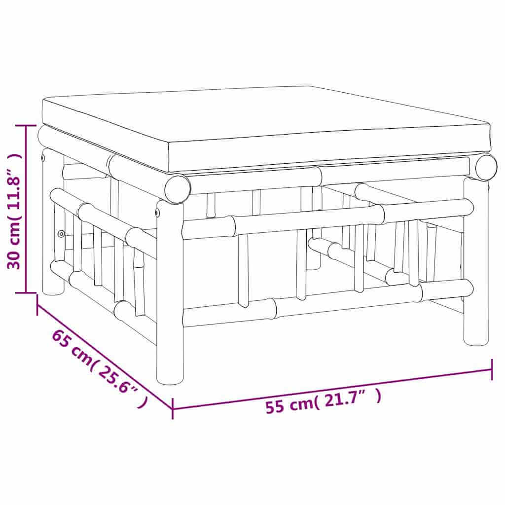 طقم جلوس حديقة من 3 قطع مع وسائد كريمية اللون من الخيزران