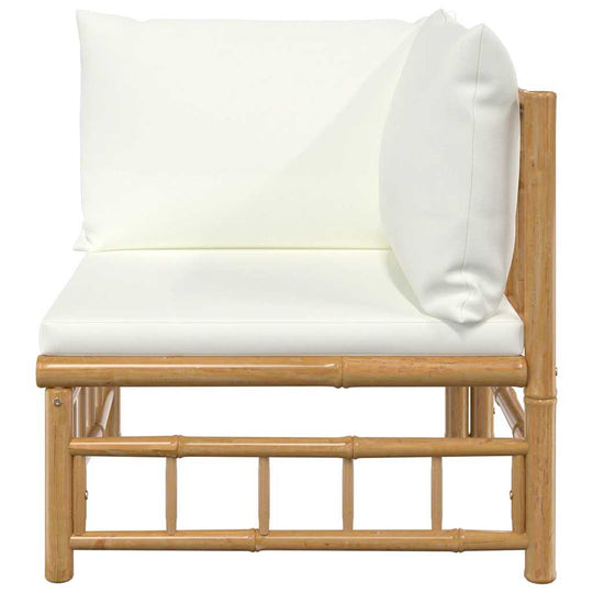 Garden Corner Sofa with Cream  Cushions Bamboo