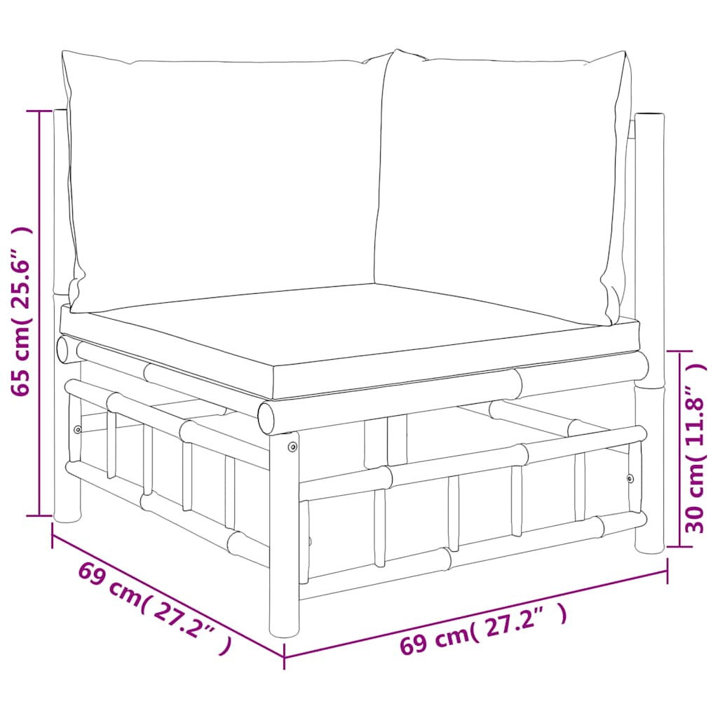 Garden Corner Sofa with Cream  Cushions Bamboo