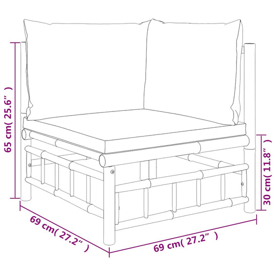 Garden Corner Sofa with Cream  Cushions Bamboo