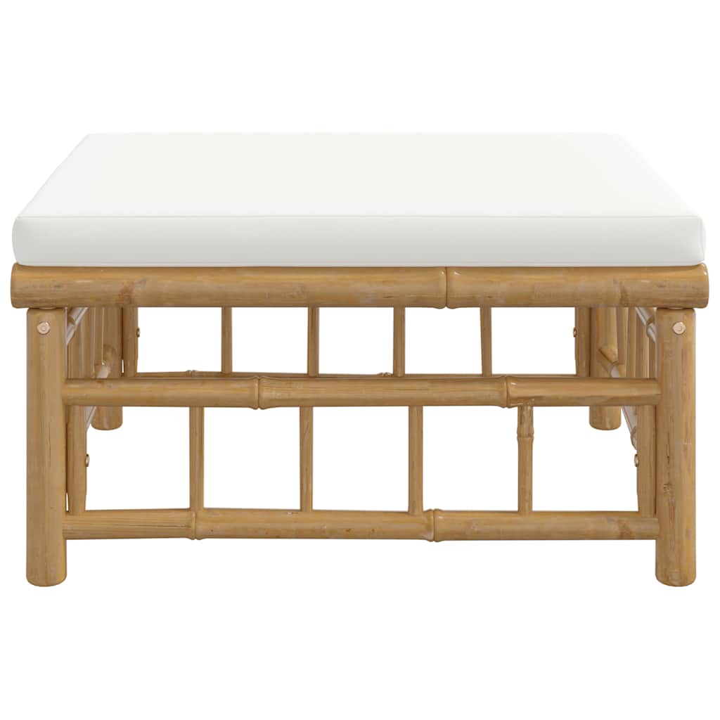 Garden Footstool with Cream  Cushion Bamboo