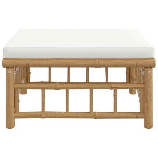 Garden Footstool with Cream  Cushion Bamboo