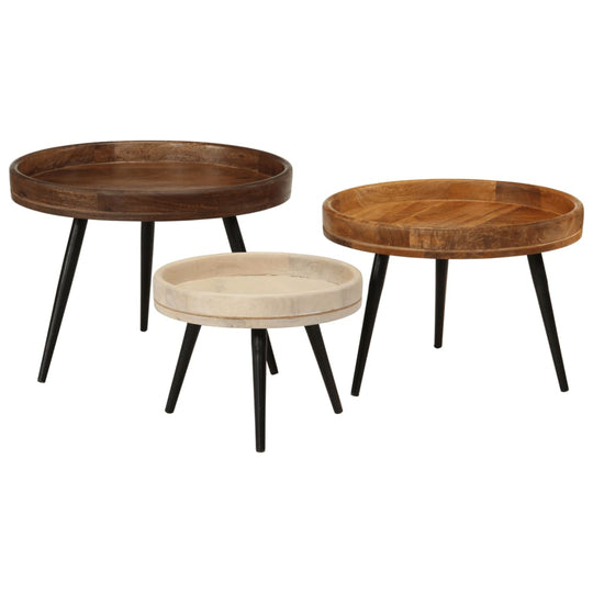 Round Coffee Tables 3 pcs Solid Wood Mango , Furniture -> Tables -> Accent Tables -> End Tables