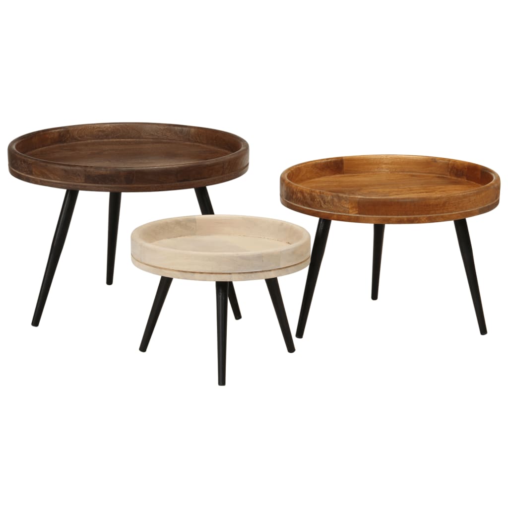 Round Coffee Tables 3 pcs Solid Wood Mango , Furniture -> Tables -> Accent Tables -> End Tables