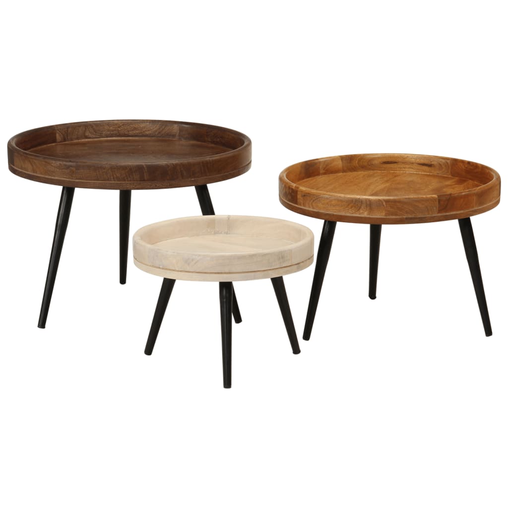 Round Coffee Tables 3 pcs Solid Wood Mango , Furniture -> Tables -> Accent Tables -> End Tables