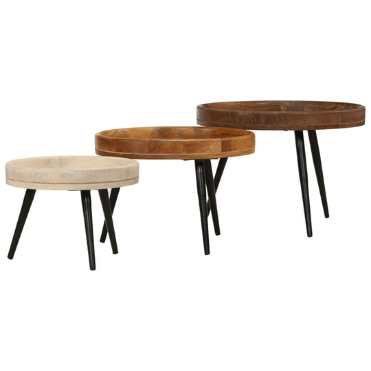 Round Coffee Tables 3 pcs Solid Wood Mango , Furniture -> Tables -> Accent Tables -> End Tables