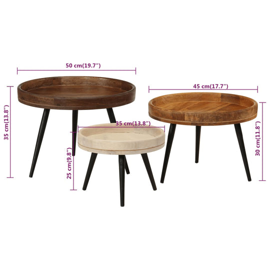 Round Coffee Tables 3 pcs Solid Wood Mango , Furniture -> Tables -> Accent Tables -> End Tables