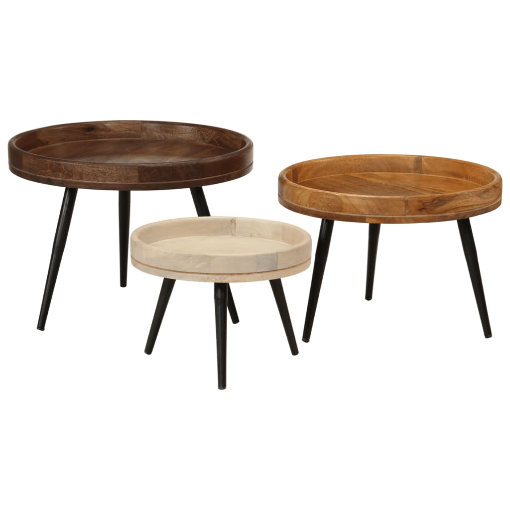 Round Coffee Tables 3 pcs Solid Wood Mango , Furniture -> Tables -> Accent Tables -> End Tables