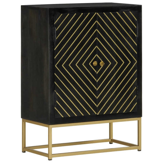 Sideboard with 2 doors in black and gold, featuring geometric design and solid wood, perfect for elegant home storage.