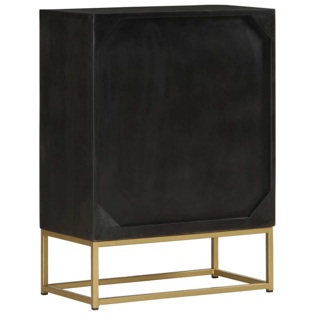 Black and gold sideboard cabinet made from solid mango wood, featuring 2 doors and a modern design for stylish storage.