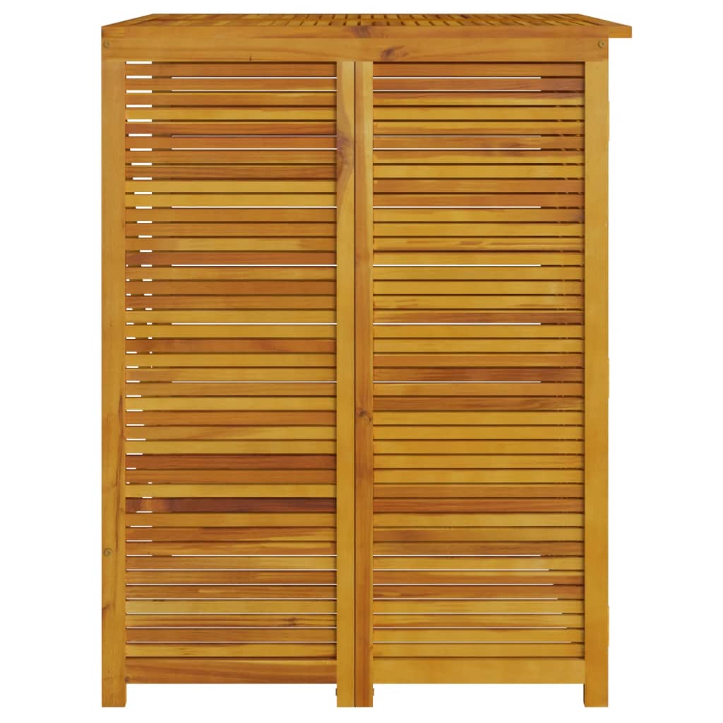 Wooden garbage bin shed made of solid acacia wood, providing a sleek and tidy outdoor storage solution.