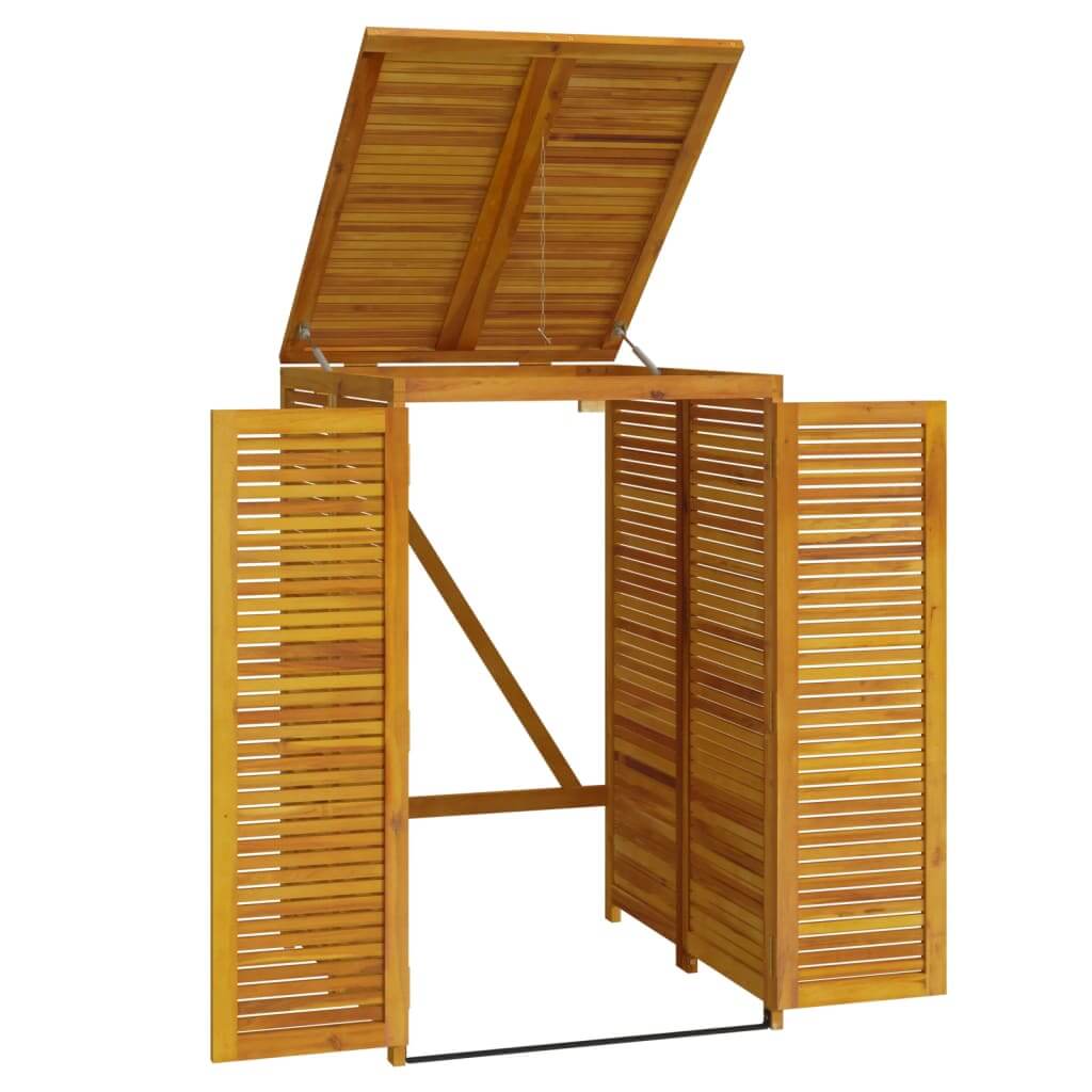 Single garbage bin shed made of solid acacia wood, featuring a slatted design and convenient lid for easy waste disposal.