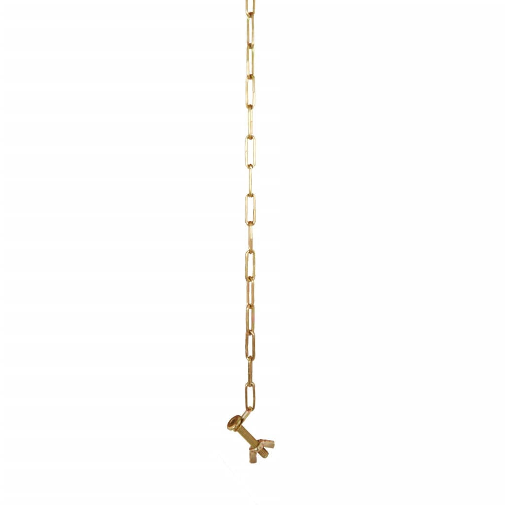 Gold metal chain with a hook at the bottom, ideal for hanging and securing items, featuring a sleek, modern design.