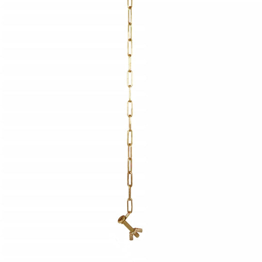 Gold metal chain with a hook at the bottom, ideal for hanging and securing items, featuring a sleek, modern design.