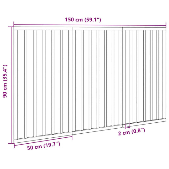 Diagram showing dimensions of Dog Gate Foldable 3 Panels 150 cm Poplar Wood with 90 cm height and width measurements.