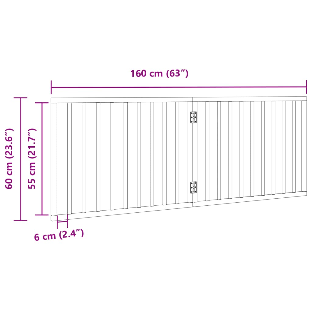 Dimensions diagram of Dog Gate Foldable 2 Panels 160 cm Poplar Wood with measurements