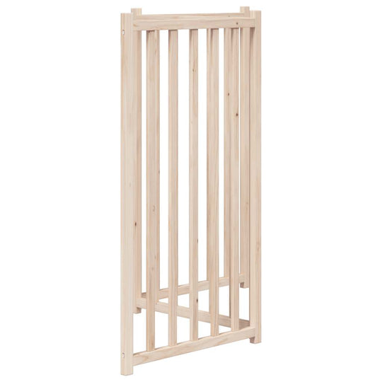 Dog Gate Foldable 3 Panels 150 cm Solid Wood Fir standing upright, showcasing its durable and easy-to-clean natural wood design.