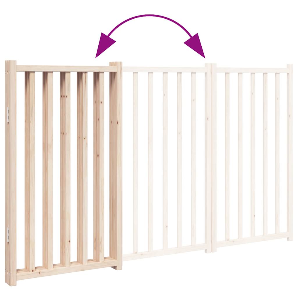 Dog Gate Foldable 3 Panels 150 cm Solid Wood Fir, easy to use and durable design, shown in a folding position for pet safety.