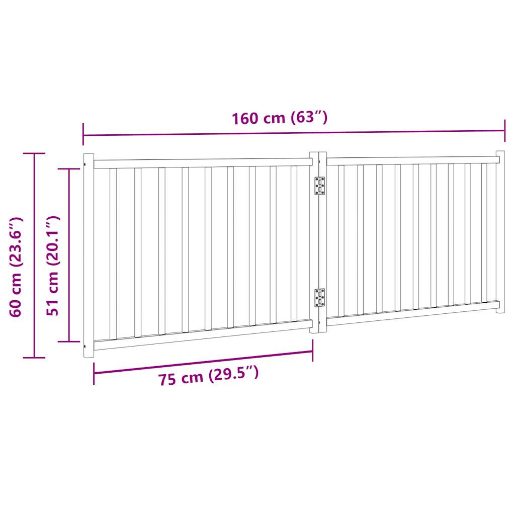 Dog Gate Foldable 2 Panels 160 cm Solid Wood Fir with dimensions labeled, easy to use and durable for pet safety.