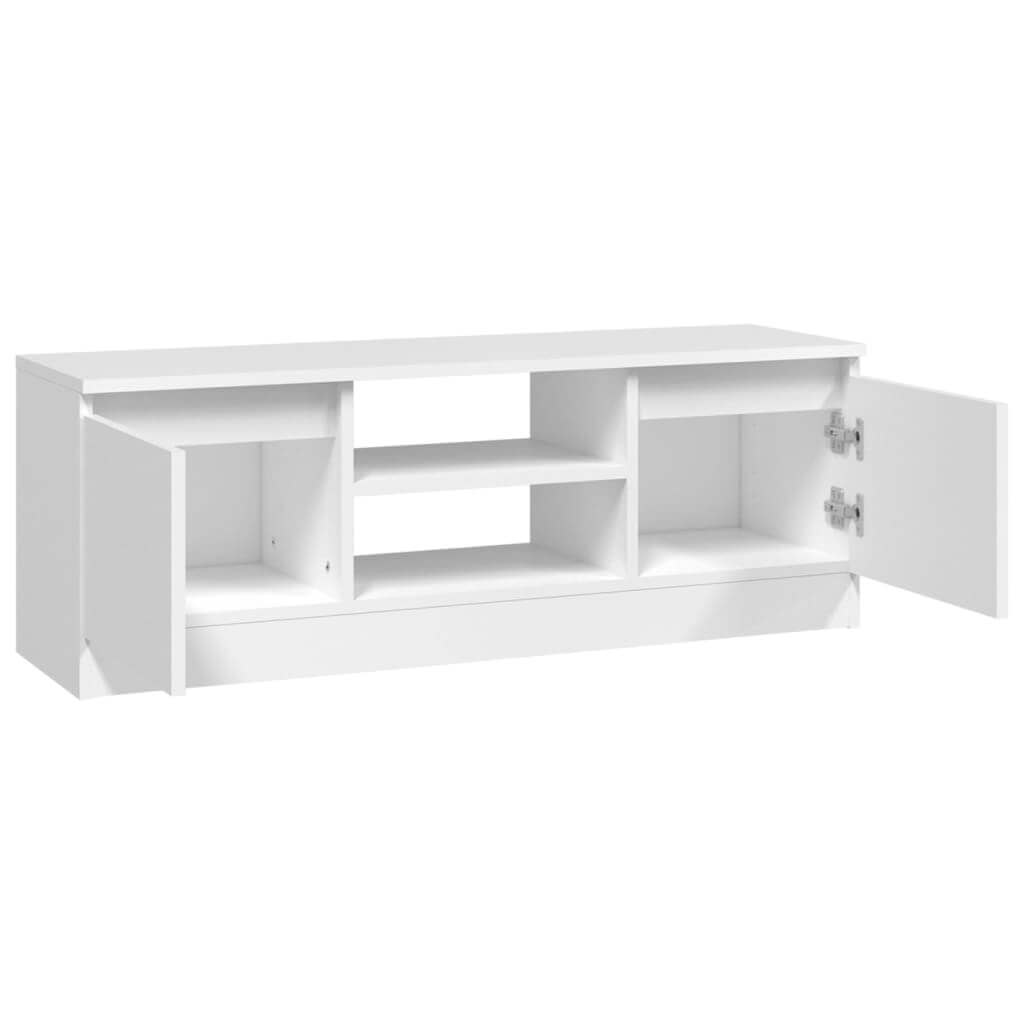 Classic white TV cabinet with door, featuring ample storage space for media devices and a sleek design. Ideal for lounge interiors.