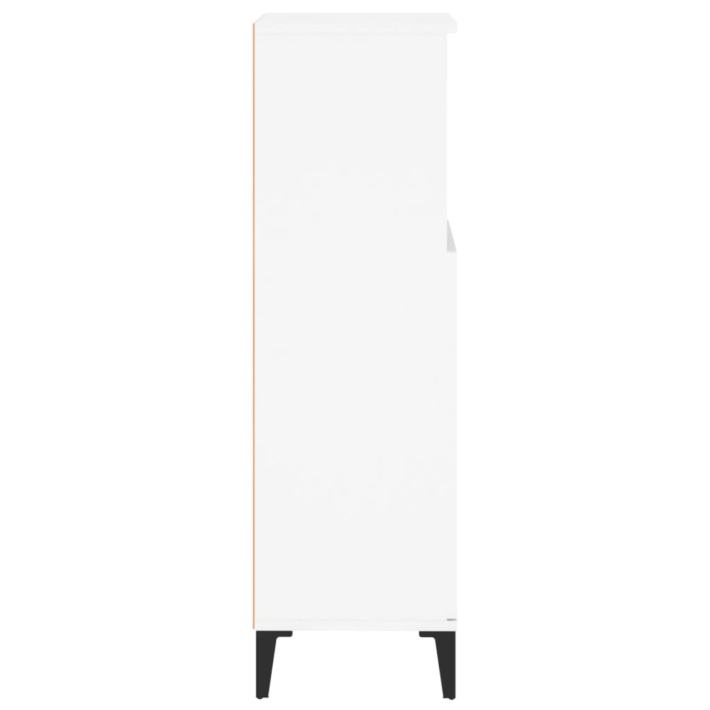 White bathroom cabinet made of engineered wood, 30x30x100 cm, featuring sleek design and ample storage options.