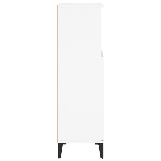 White bathroom cabinet made of engineered wood, 30x30x100 cm, featuring sleek design and ample storage options.