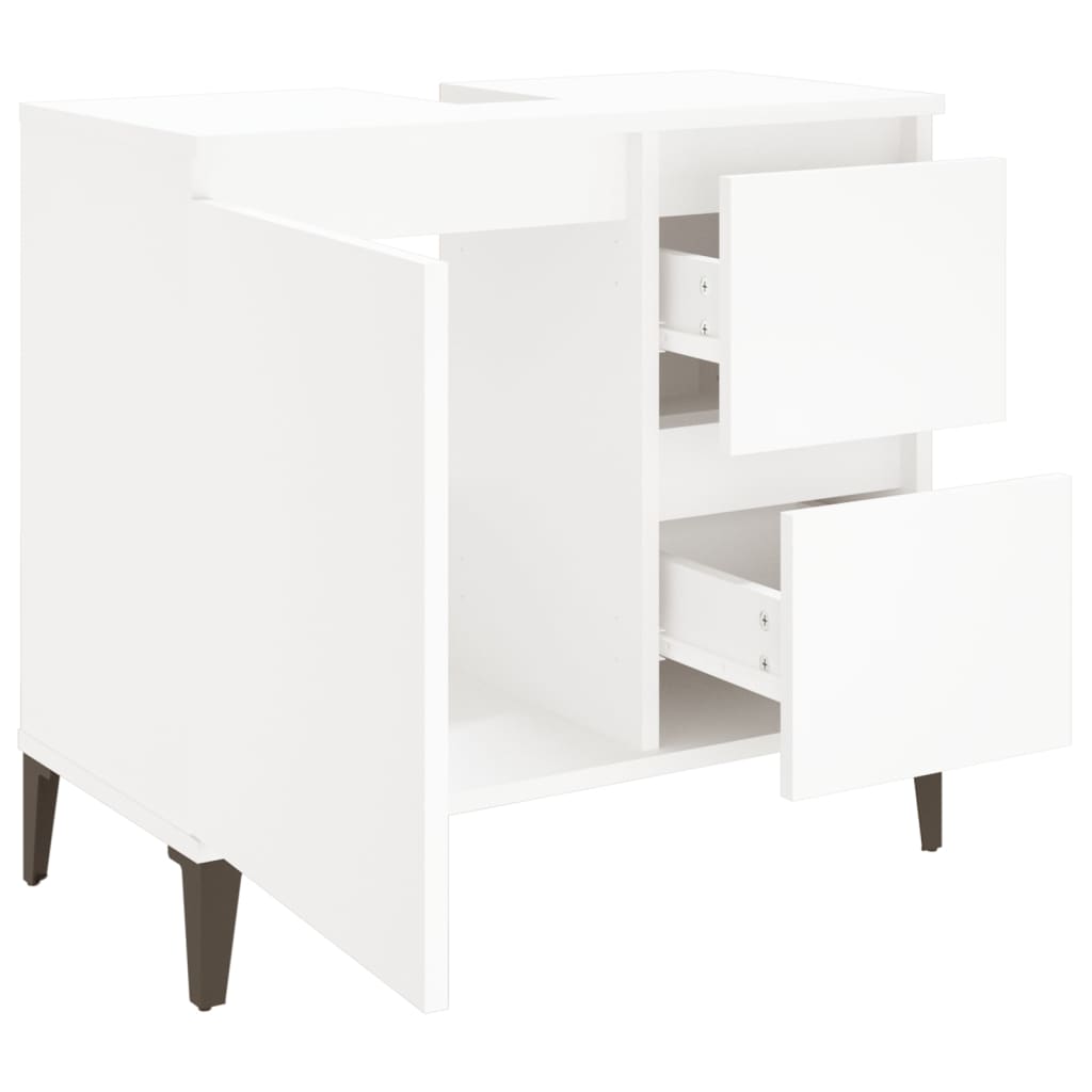 White bathroom cabinet with 2 drawers and 1 compartment, made of engineered wood, ideal for organized storage.