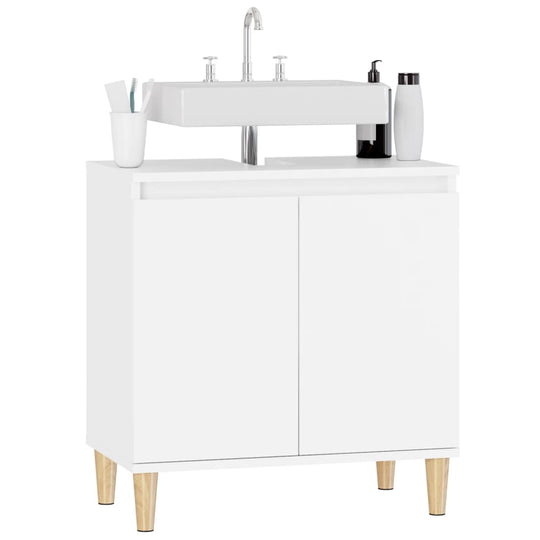 Modern white sink cabinet with ample storage, featuring a sleek design and engineered wood, perfect for stylish bathrooms.