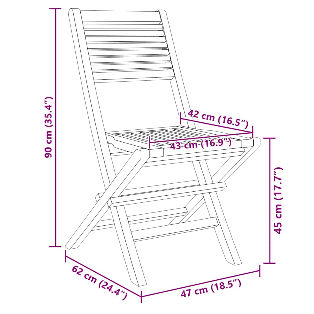 كرسيان قابلان للطي للحديقة، قطعتان، 47×62×90 سم، خشب الساج الصلب