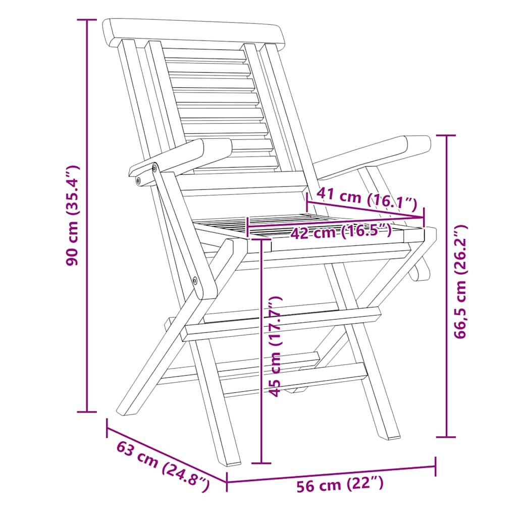 4 كراسي حديقة قابلة للطي، 56×63×90 سم، خشب الساج الصلب