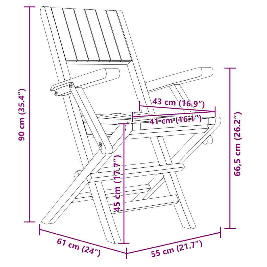 8 كراسي حديقة قابلة للطي، 55×61×90 سم، خشب الساج الصلب