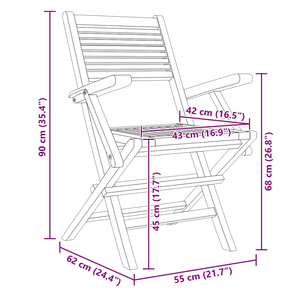 6 كراسي حديقة قابلة للطي، 55×62×90 سم، خشب الساج الصلب
